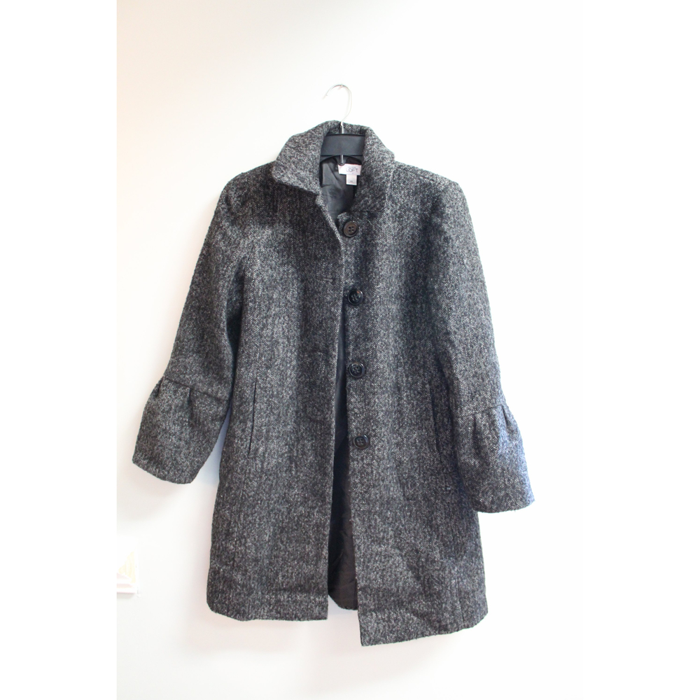 LOFT Black Gray Tweed Bell Sleeve Coat Size XS